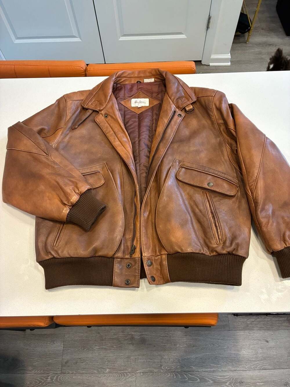 Adam Spencer Vintage Brown Leather Flight Bomber Jacket Size 44R